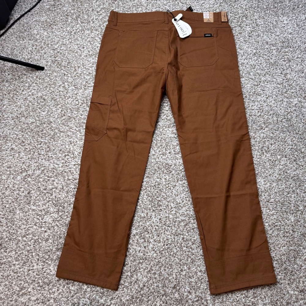 PrAna 38x32 Tapered Leg Stretch Zion Slim Fit Pants Brown Cargo Performance New - Picture 3 of 5